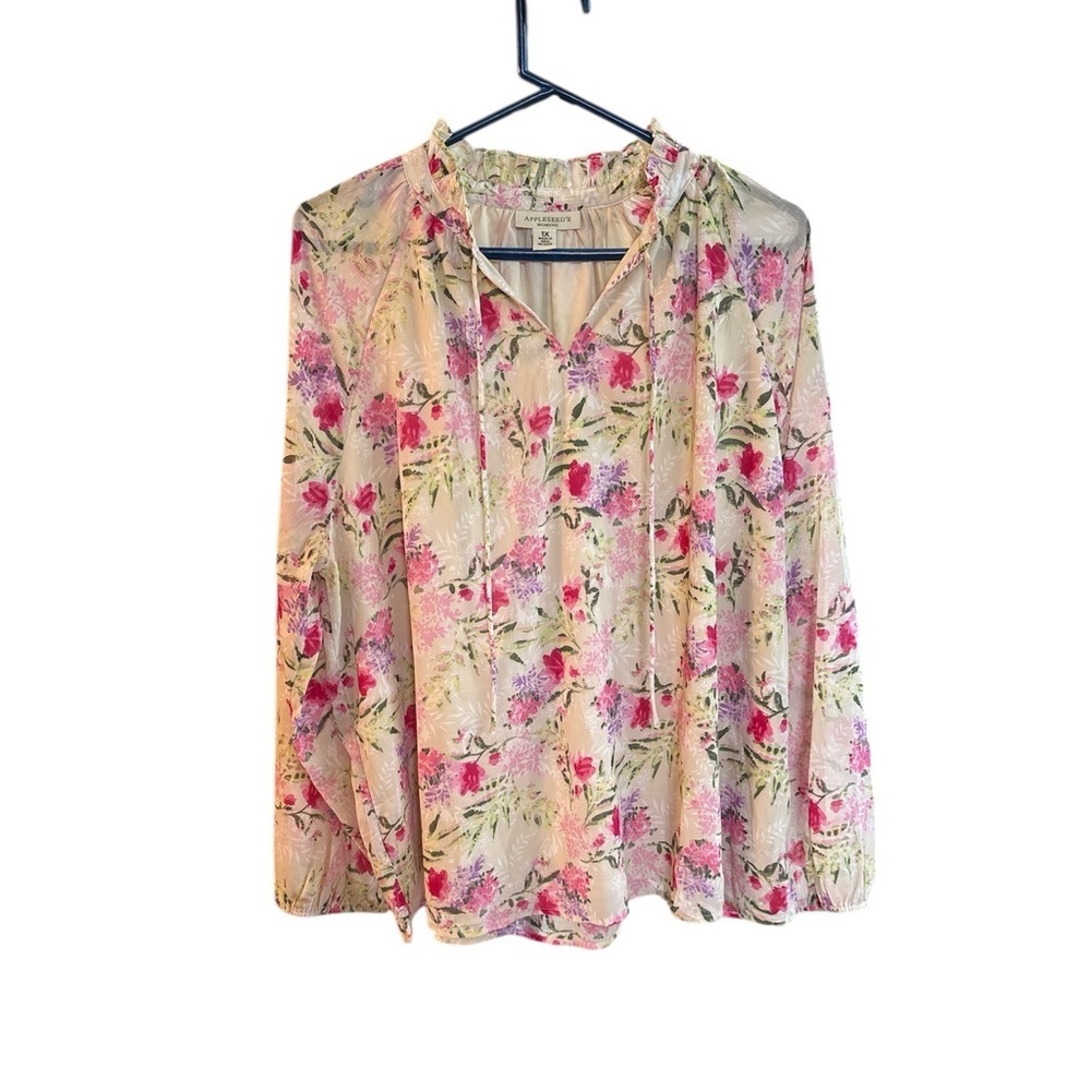 Appleseeds CLOSET CLEANOUT blouse beige/pink floral Size 1X